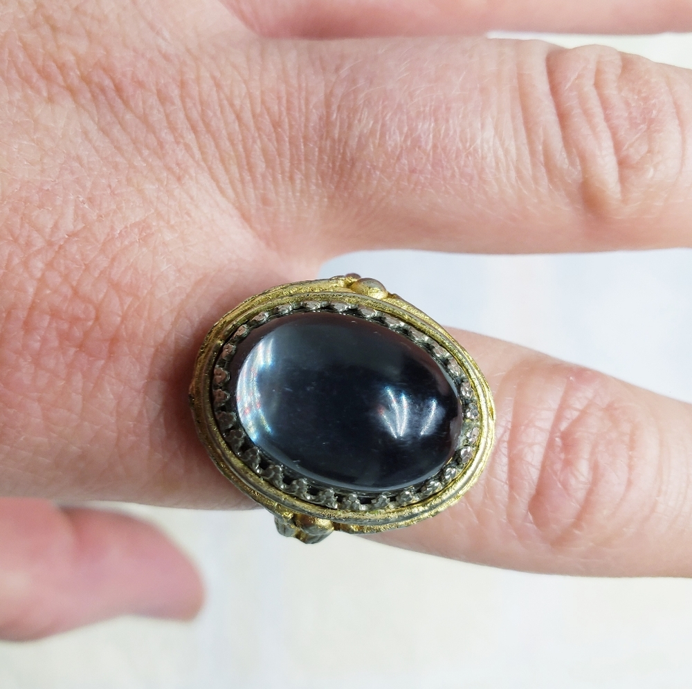 Crystal Ball Cabachon Mid-Century Vintage Adjustable Bezel Ring